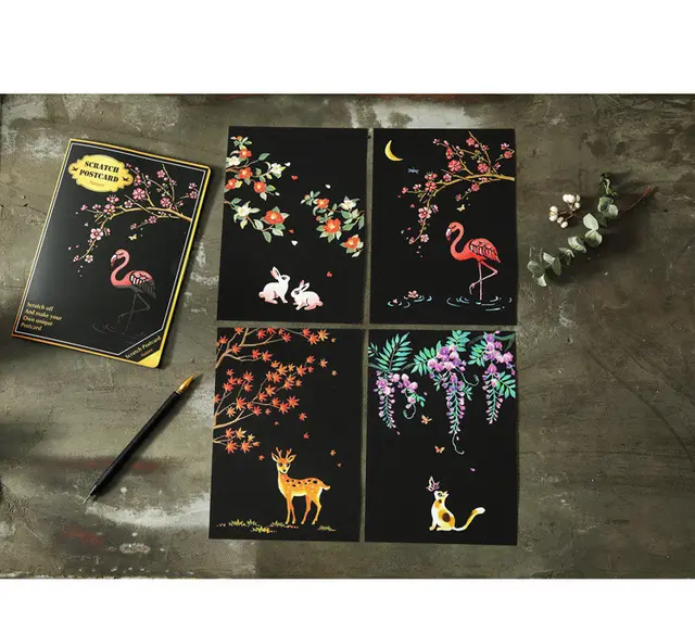 Scratch Painting 4er Set Blumen Animal And Pen - Shop at LoveMi