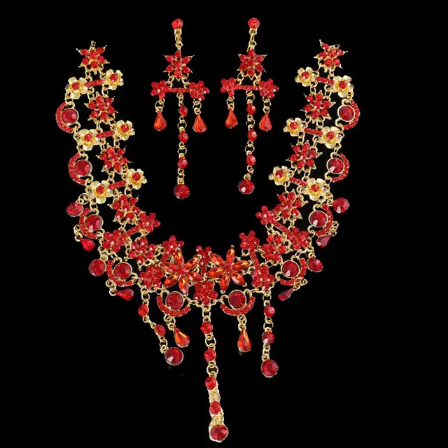 In the new Bride Wedding Dress Wedding Necklace red suit jewelry accessories spot Red - Shop at LoveMi