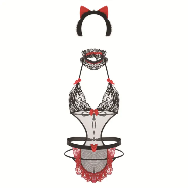 Sexy lingerie one piece suit 4 piece set Black - Shop at LoveMi