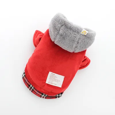Pet bichon clothes velvet cotton coat Red - Shop at LoveMi