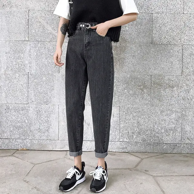 Elastic high waist loose harem pants Grey - Shop at LoveMi