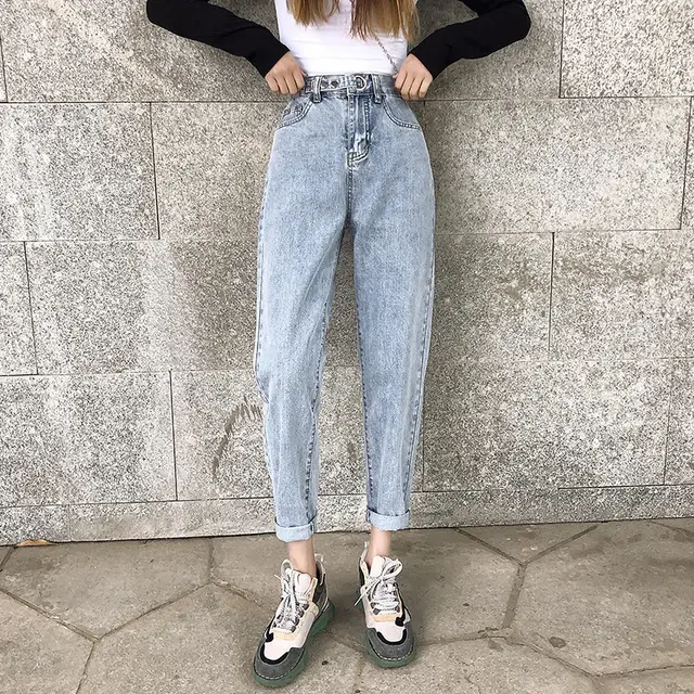 Elastic high waist loose harem pants Light Blue - Shop at LoveMi