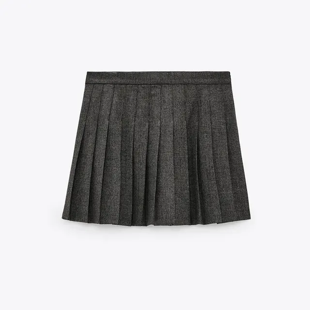 Autumn And Winter All Match High Waist Wide Pleated Mini Skirt Grey - Shop at LoveMi