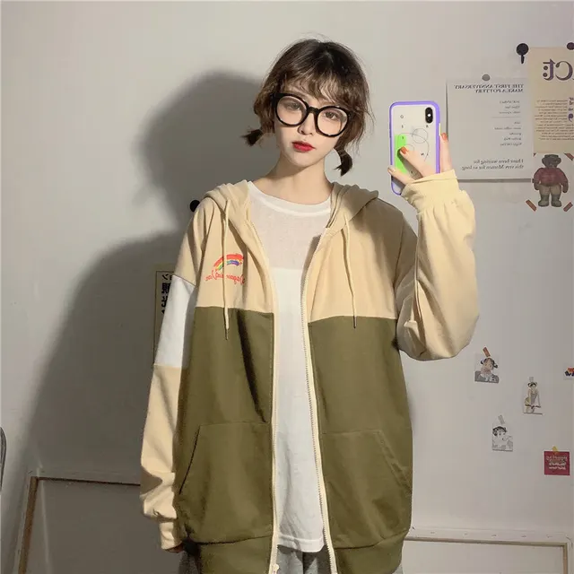 Women's zipper hooded sweater new loose and versatile Beige - Shop at LoveMi