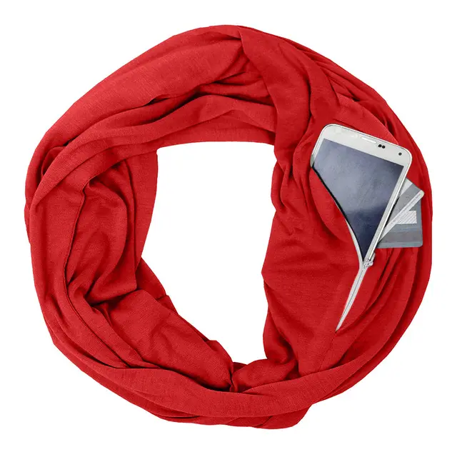Pocket Scarf Solid Color Unlimited Bib Storage Zipper Pocket Bib Red - Shop at LoveMi