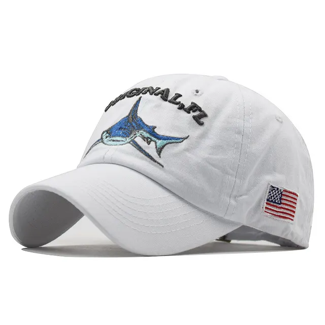 Washed embroidered shark baseball cap White - Shop at LoveMi
