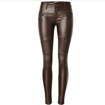 SLEEK 2 VEGAN MID TO HIGH WAISTED ECO LEATHER LEGGINGS Brown - Shop at LoveMi