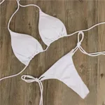 Halterneck Lace-up Bikini Women Summer Solid Colour Sexy Split Strap Adjustable Swimsuit Suit - White