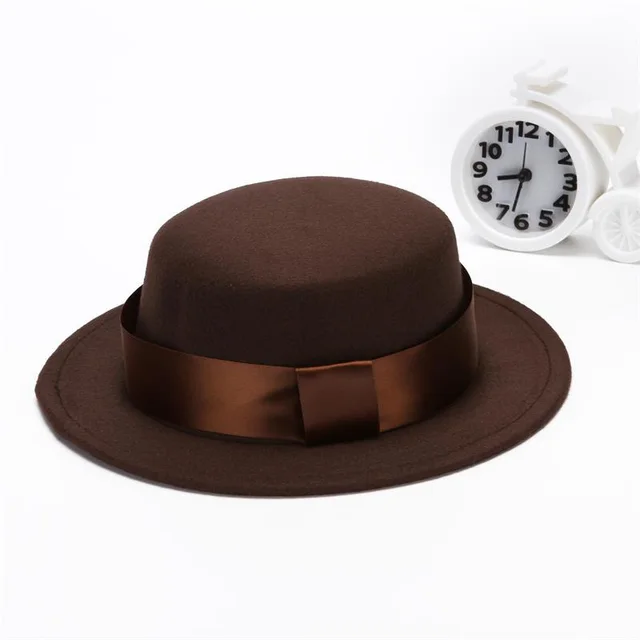 Solid color woolen top hat and flat brim hat Coffee - Shop at LoveMi