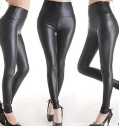 Hot spring and autumn new imitation leather pants stretch Slim leggings slim ladies feet pants Black - Shop at LoveMi