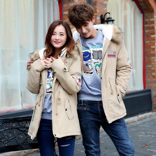 Fur collar plus size thick long padded coat Khaki - Shop at LoveMi