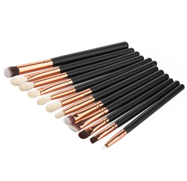 12 makeup brushes set skin color brown gold beauty tools eye shadow brush Black - Shop at LoveMi