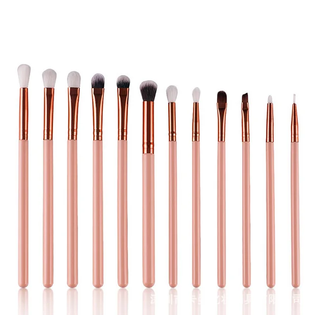 12 makeup brushes set skin color brown gold beauty tools eye shadow brush Pink - Shop at LoveMi