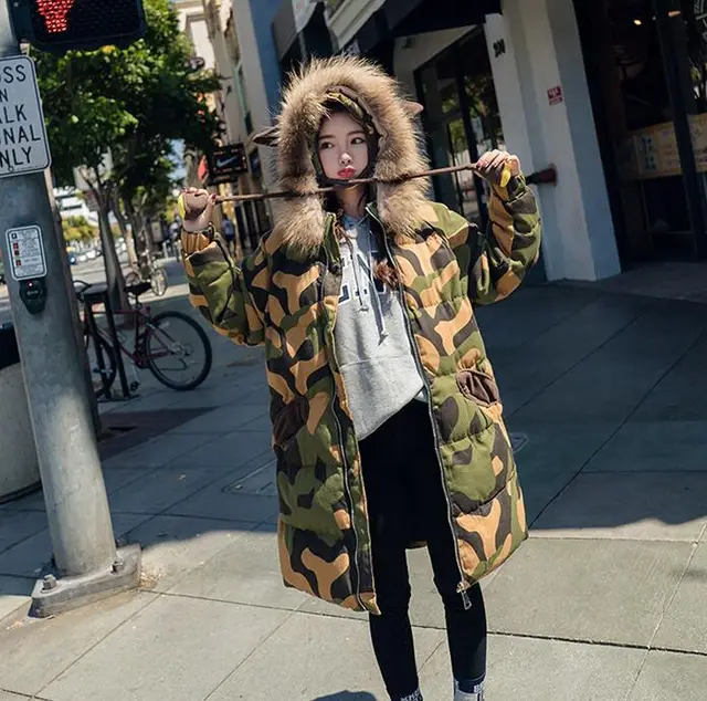 winter new long paragraph over the knee college wind thickening real fur collar cotton women's hooded Slim down jacket Green - Shop at LoveMi