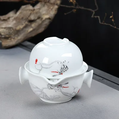White Porcelain Quick off Cup Portable Travel Tea Set Lotus - Shop at LoveMi