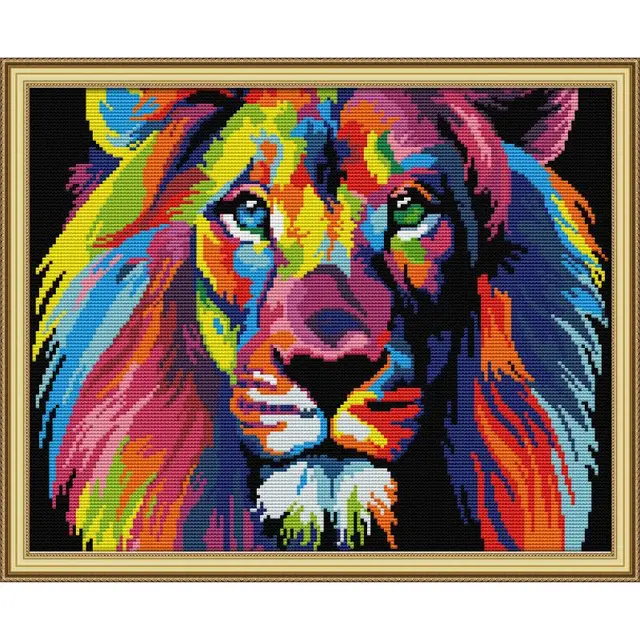 Cross stitch rainbow dog colorful domestic dog Lion - Shop at LoveMi