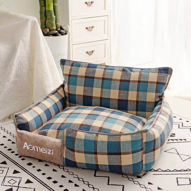 The kennel can be removed and washed Backrest Blue Grid - Shop at LoveMi