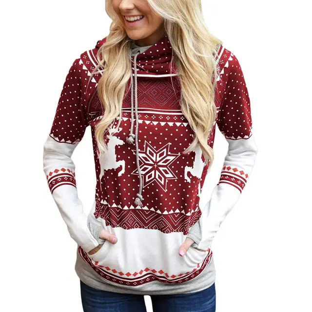 Long Sleeved Hooded Casual Sweatshirt With Printed Pockets Wine Red - Shop at LoveMi