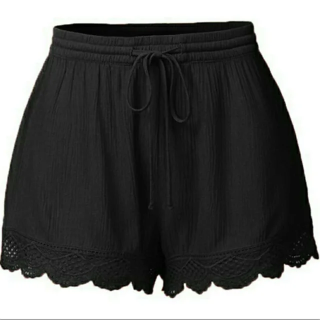 Women's solid color lace up shorts casual pants Black - Shop at LoveMi