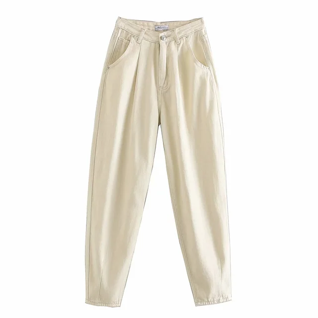 European and American style pleated loose fashion jeans Creamywhite - Shop at LoveMi