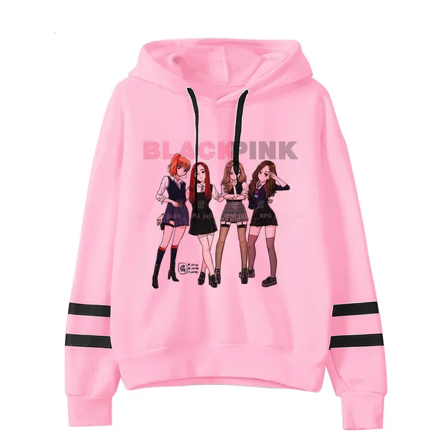 Customized parallel bars sweater with printed hood 11 Pink - Shop at LoveMi