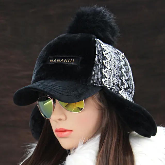 Thickened plus wool ball cap Black - Shop at LoveMi