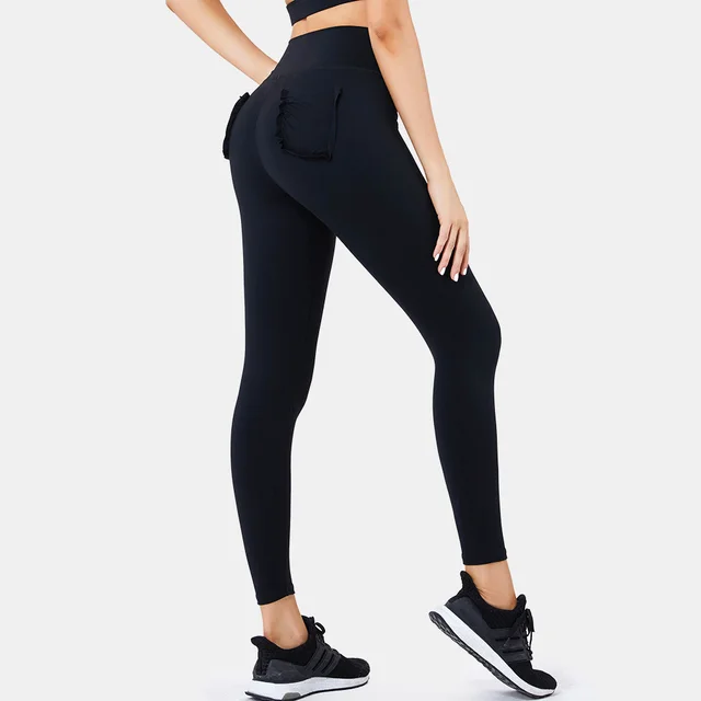 Pocket high waist sports fitness cropped pants Black - Shop at LoveMi