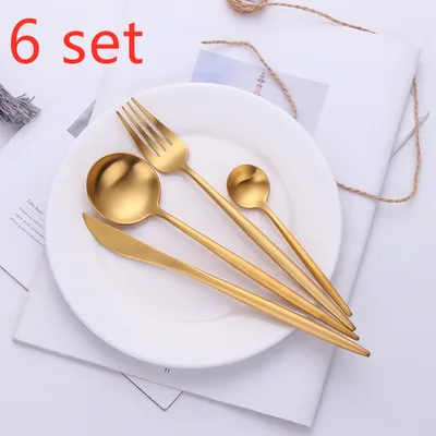tableware stainless steel spoon set Matt Gold 6Sets - Shop at LoveMi