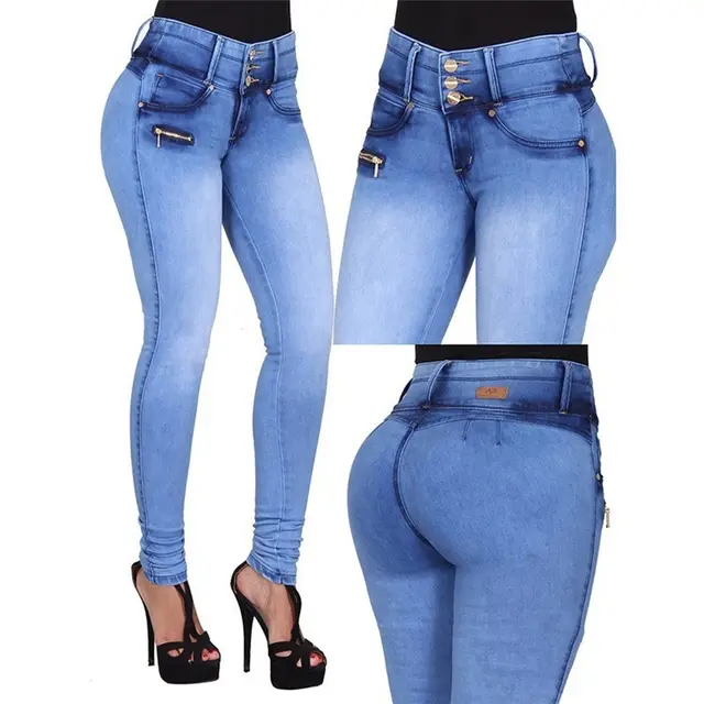Women's blue button zipper jeans Blue - Shop at LoveMi