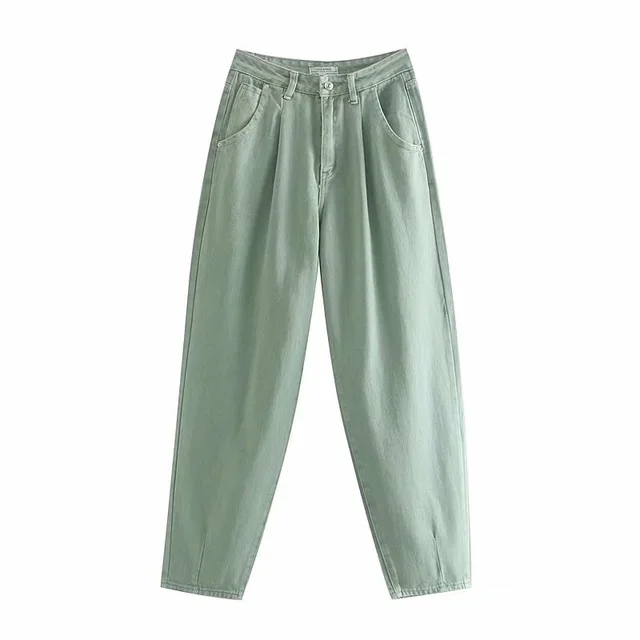 Pleated loose jeans Green - Shop at LoveMi