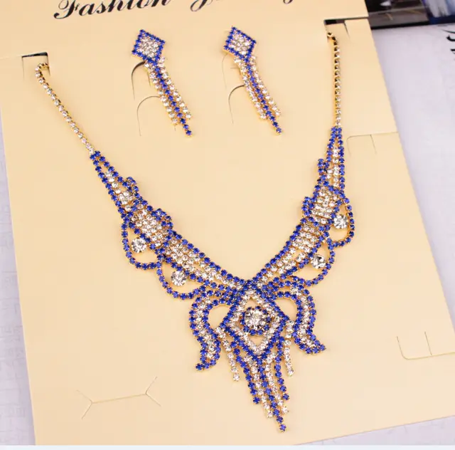 X526 low clearance sale, European and American exaggerated butterfly necklace, Earrings Set Bridal Jewelry Royal Blue - Shop at LoveMi