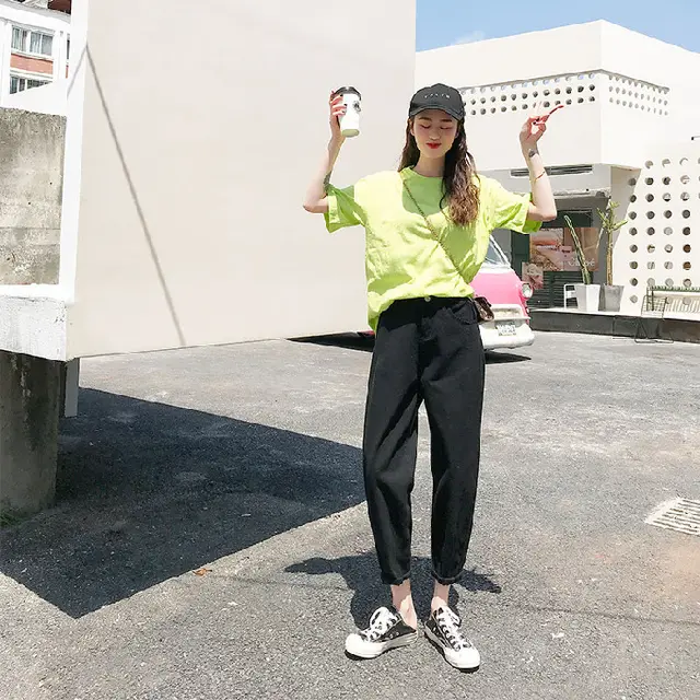 The new jeans female dad nine points turnip high waist harem pants were thin and versatile Black - Shop at LoveMi
