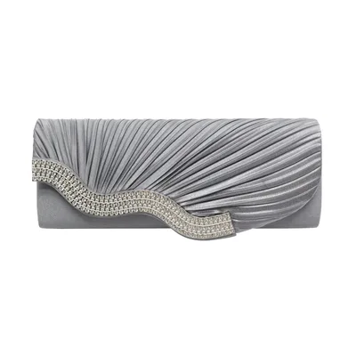 Rhinestone pleated clutch Grey - Shop at LoveMi