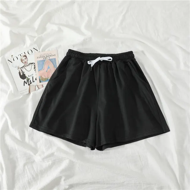 High waist wide leg slimming sports casual shorts Black - Shop at LoveMi