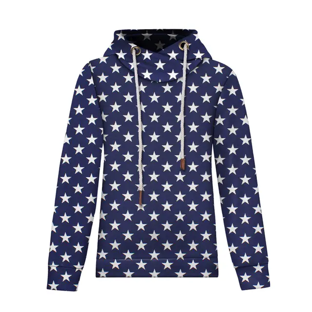 Hooded lace up long sleeved casual loose sweater Blue - Shop at LoveMi