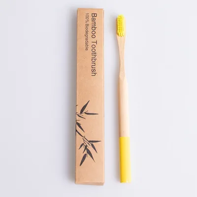 Round Bamboo Toothbrush with Natural Bamboo Handle Yellow - Shop at LoveMi