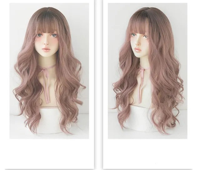 Golden big wavy wig Pink Brown - Shop at LoveMi