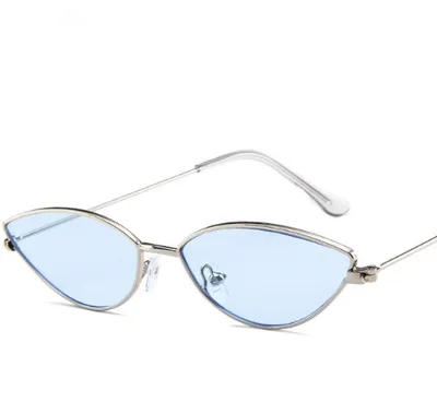 New Cute Sexy Sunglases Retro Cat Eye Sunglasses Women Metal Triangle Vintage Cateye Sun Glasses Female Silver Frame Blue - Shop at LoveMi