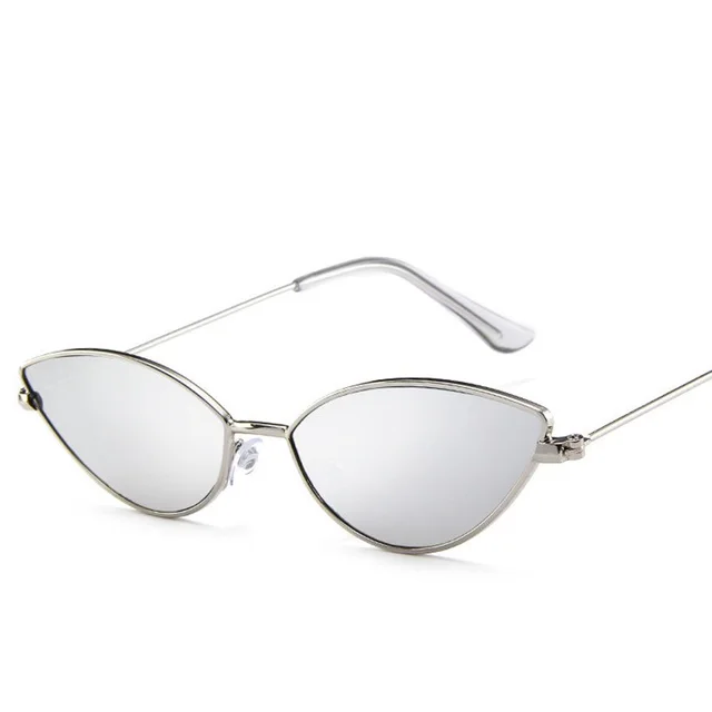 New Cute Sexy Sunglases Retro Cat Eye Sunglasses Women Metal Triangle Vintage Cateye Sun Glasses Female Silver Frame Silver White Mercury - Shop at LoveMi
