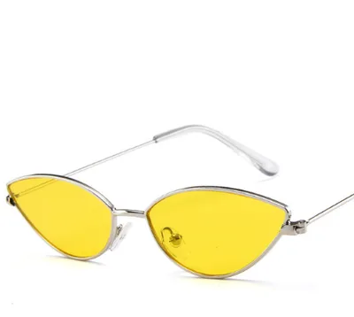 New Cute Sexy Sunglases Retro Cat Eye Sunglasses Women Metal Triangle Vintage Cateye Sun Glasses Female Silver Frame Yellow - Shop at LoveMi