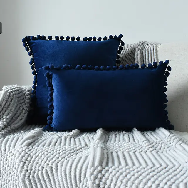 Fur ball velvet sofa cushion pillowcase Dark Blue - Shop at LoveMi