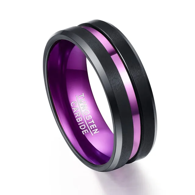 Purple inner ring frosted groove men's ring tungsten carbide 7.5 - Shop at LoveMi