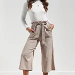 Cropped Wide Leg Cropped Pants - Khaki