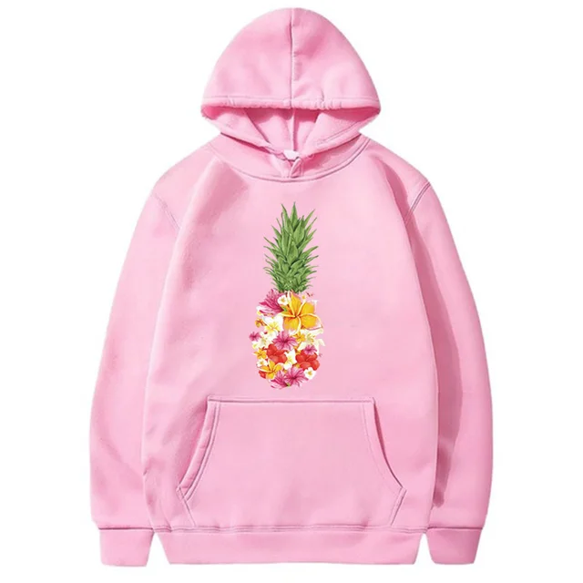 Painted Pineapple Printed Long Sleeve Hoodie Pink - Shop at LoveMi