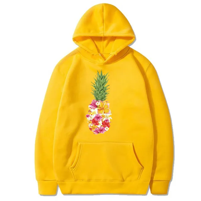 Painted Pineapple Printed Long Sleeve Hoodie Yellow - Shop at LoveMi