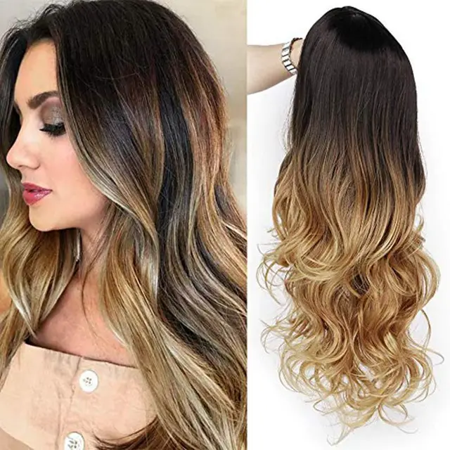 European and American wig female black gradient gold Golden Gradient - Shop at LoveMi