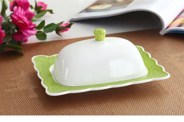 Ceramic embossed lace butter dish Green - Shop at LoveMi
