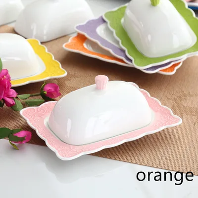 Ceramic embossed lace butter dish Orange - Shop at LoveMi
