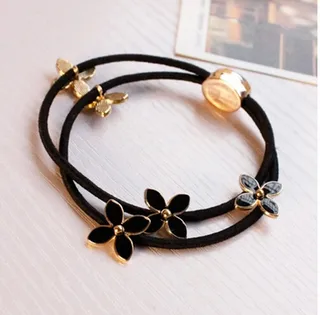 Alloy Flower Alloy Four-Leaf Clover Rubber Band - Black
