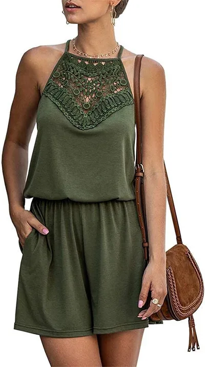 Lace panelling jumpsuit Green - Shop at LoveMi